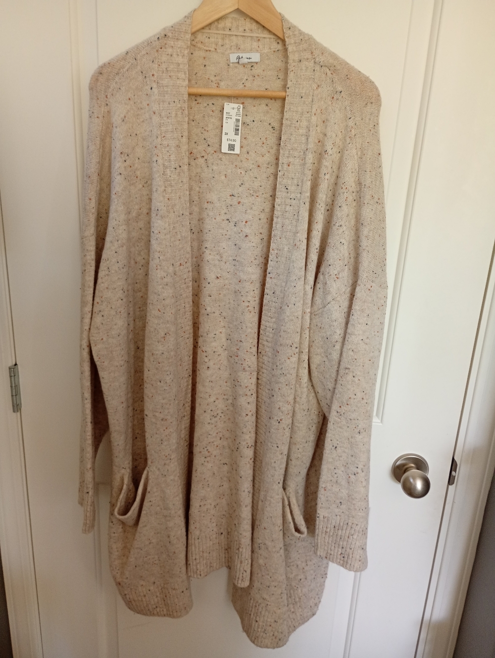 Reitmans Cozy Soft Speckled Cream Open-Front Cardigan (2x)